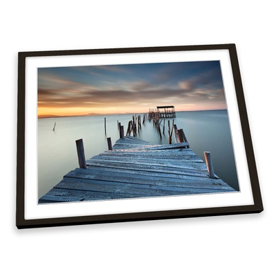 Collapsed Jetty Pier Sunset Coast FRAMED ART PRINT Picture Artwork