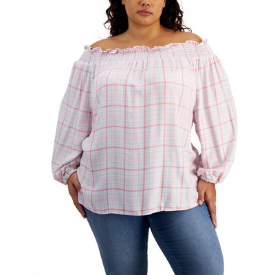 

Tommy Hilfiger Женский розовый клетчатый пуловер-топ-блузка плюс  BHFO 9026, Plaid fairytale