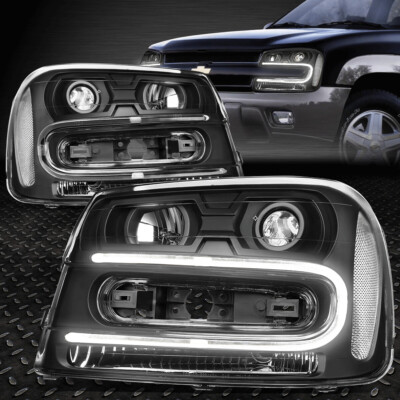 [LED DRL] ДЛЯ 2002-2009 CHEVY TRAILBLAZER PAIR BLACK CLEAR PROJECTOR HARDLIGHT