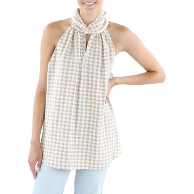 Anne Klein Womens Tan Halter Gingham Blouse Tank Top XL BHFO 4789