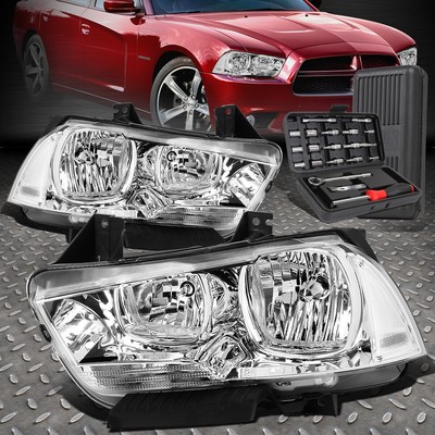 ДЛЯ 11-14 DODGE CHARGER ХРОМИРОВАННЫЙ КОРПУС ПРОЗРАЧНОЙ УГЛОВОЙ ФАРЫ ГОЛОВНОГО ФОНАРЯ + НАБОР ИНСТРУМЕНТОВ