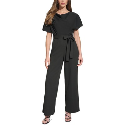 Женский черный комбинезон с воротником-стойкой и рюшами DKNY 10 BHFO 2928