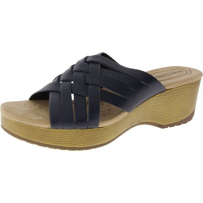 Easy Works by Easy Street Womens Rosanna Navy Wedge Sandals 10 Wide (C,D,W) 5456