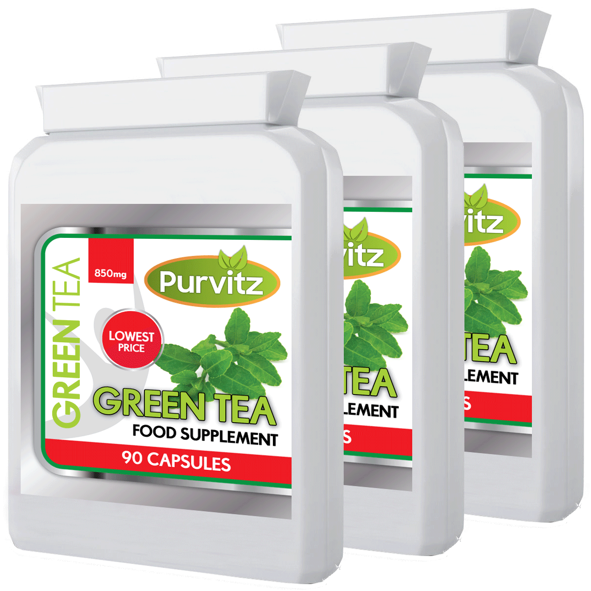 GREEN TEA 850mg Weight Loss Diet Pills 270 Capsules x3 Bottles Purvitz
