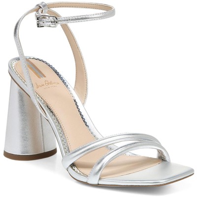 

Sam Edelman Womens Kia Silver Heel Sandals Shoes 7.5 Wide (C,D,W) BHFO 2191, Silver leather