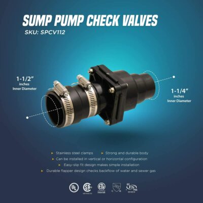 Plastic Sump Pump Check Valve with PVC Adapters and Stainless Steel Clamps