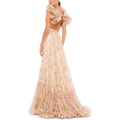 Pre-owned Mac Duggal Womens Pink Chiffon Floral Lace-up Maxi Dress 6 Bhfo 1993 In Pink Multi