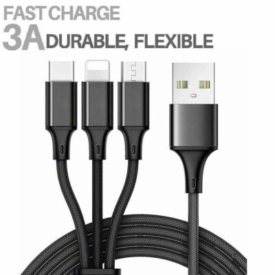 3 in 1 Fast USB Charging Cable Universal Multi Function Cell Phone Charger Cord