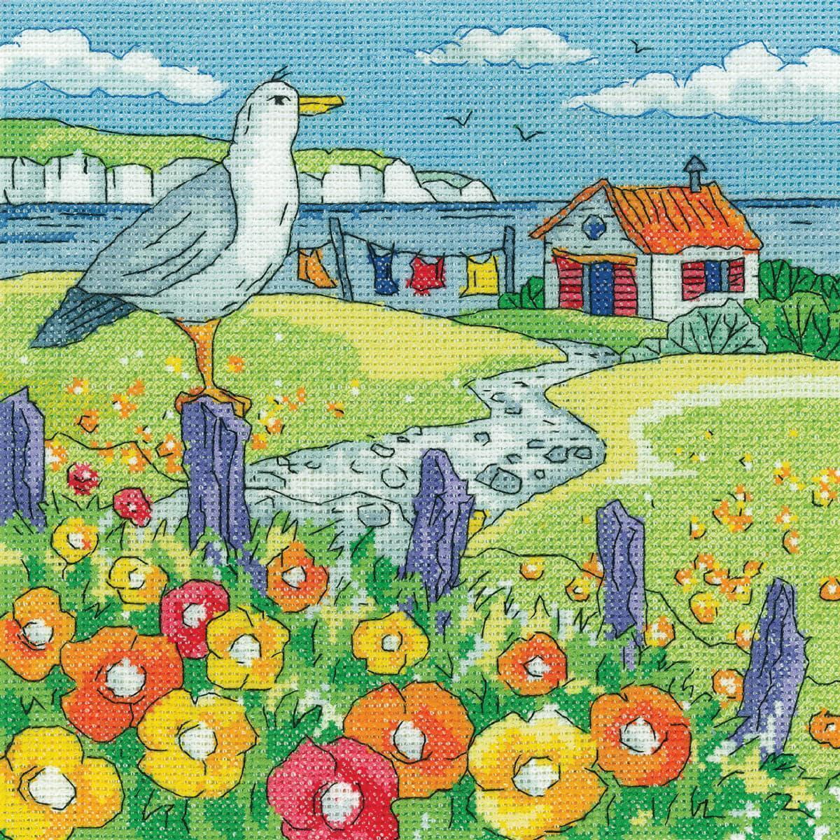 Heritage Kreuzstich-Set „Mohnufer“ – Komplett Mit Stoff, Garn & Anleitung (fertig 20,5x20,5 Cm)