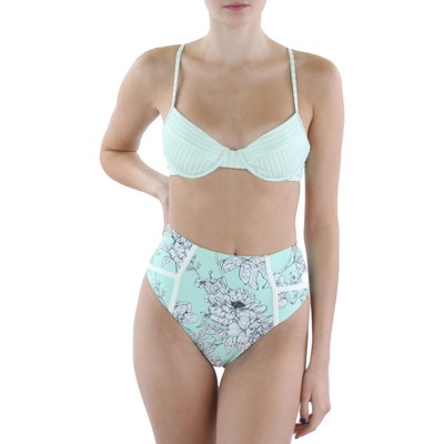 Женские плавки Letarte зеленого цвета с цветочным принтом и высокой талией, разделяющие низ, S BHFO 5294