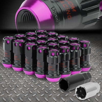 ФИОЛЕТОВЫЙ АЛЮМИНИЕВЫЙ ШЛИЦ С ЗАКРЫТЫМ КОНЦОМ, 16 КОЛЕСНЫХ НАКОНЕЧНИКОВ + 4 КОНТРГАЙКИ + КЛЮЧ M12X1.25 22MMx45MM