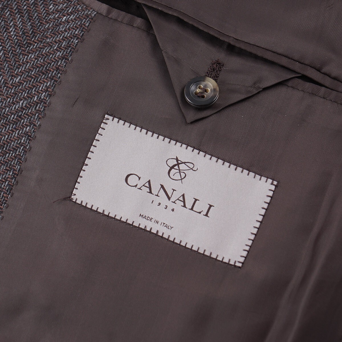 Pre-owned Canali Slim-fit Woven Herringbone Wool-cotton-cashmere Sport Coat 38r In Brown