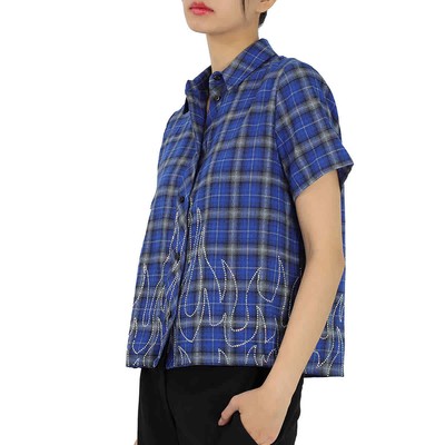 Pre-owned Papa Filles A  Ladies T-shirt Blue Chuck Crepe Blue