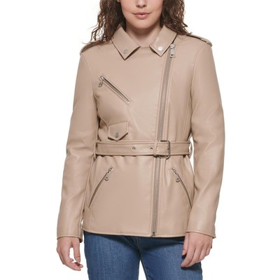 

DKNY Женская бежевая короткая мотоциклетная куртка из искусственной кожи  BHFO 4033, Mushroom