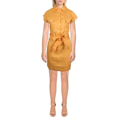 

Женское оранжевое льняное мини-платье-рубашка MNG  BHFO 6598, Mango