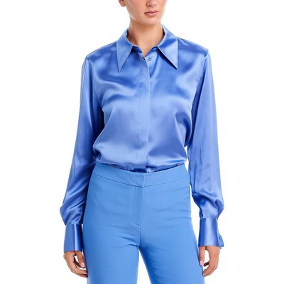 Lafayette 148 New York Womens Blue Silk Blouse Button-Down Top XS BHFO 3723
