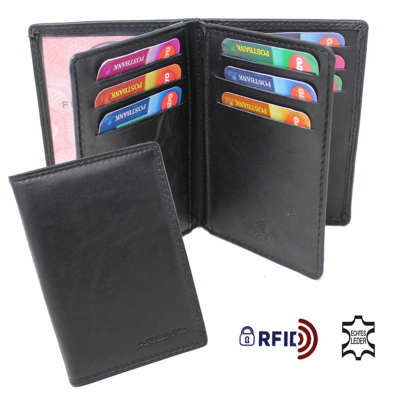 Echt Leder Kartenetui Dokumentenmappe Ausweisetui Brieftasche Rfid-Safe Schwarz