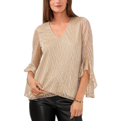 Женская золотая рубашка с V-образным вырезом Vince Camuto, пуловер на подкладке, верхняя блузка XS BHFO 6433