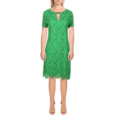 Женское зеленое кружевное платье-сорочка до колена с коротким рукавом Kensie Womens 4 BHFO 7961