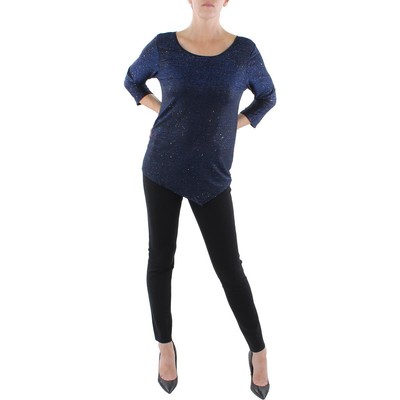 

Женская темно-синяя рубашка-блузка с вырезом цвета металлик NY Collection Top Petites  BHFO 6095, Navy