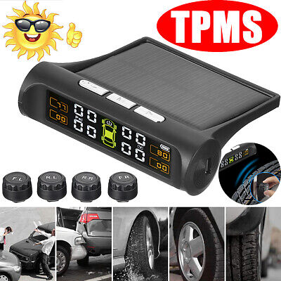 4 Solar Sensors Wireless TPMS Real-time Car Tire Tyre Pressure Monitoring System