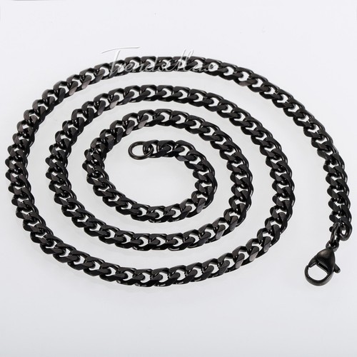 Men's Black Stainless Steel Cuban Necklace Curb Chain 3/5/7/9/11mm Wide Jewelry