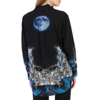 Pre-owned Burberry Ladies Mermaid Printed Silk Shirt In Black