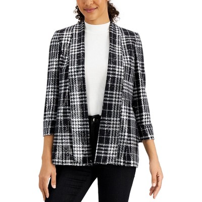 

Женский черный клетчатый костюм Kasper с открытым передом, пиджак  BHFO 4597, Black/silver