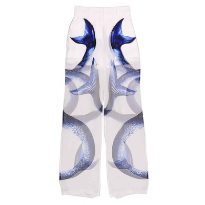 Pre-owned Burberry Ladies Mermaid Tail Print Mulberry Silk Trousers In Purple