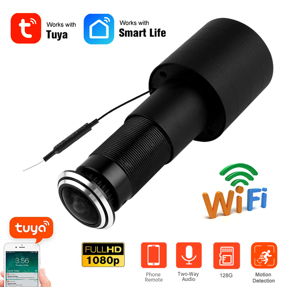 Wireless WiFi Door Peephole HD Camera Motion Detect Recording for Smartphone 4K