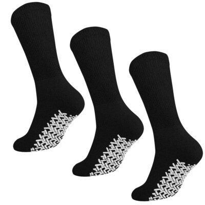 3 Pairs Anti Slip Rubber Grip Non Skid Crew Cotton Diabetic Socks Home Hospital