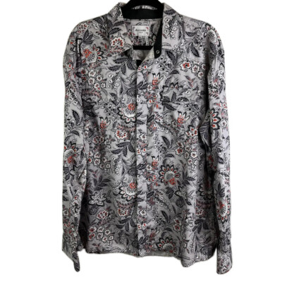 Ace of Diamonds Rockabilly Snap Front Shirt Size XXL Floral Gray Print Unisex