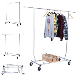 New Heavy Duty Commercial Grade Clothing Garment Rolling Collapsible Rack Chrome