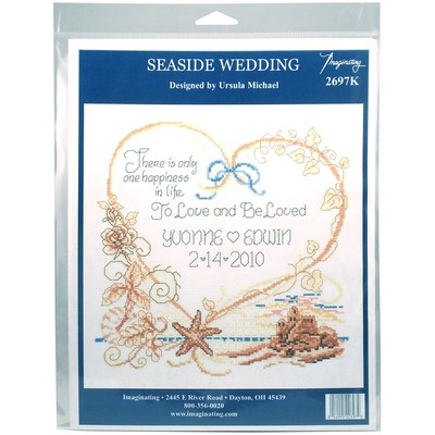 M & R Technologies Seaside Wedding Wedding Record Counted Cross Stitch Kit-7.5''X