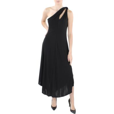 

Halston Женское черное вечернее платье миди на одно плечо  BHFO 8913, Jet black