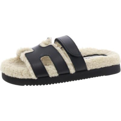 Steve Madden Womens Leather Faux Fur Flat Slide Sandals BHFO 1370