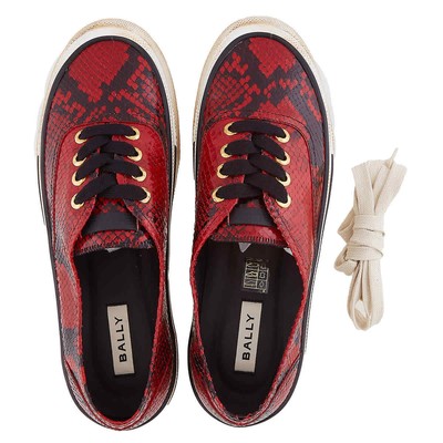 Pre-owned Bally Deep Ruby Lyder Snakeskin-effect Low-top Sneakers In Red