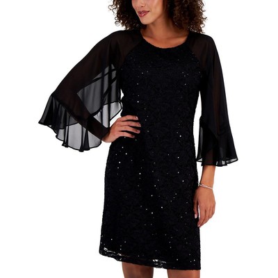 Женское черное кружевное платье-футляр Connected Apparel длиной до колен 14 BHFO 6894