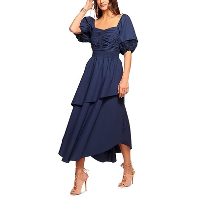 Ramy Brook Womens Persephone Navy Smocked Layered Elastic Midi Dress S BHFO 4391