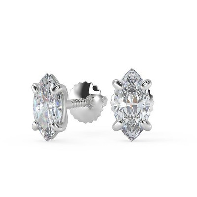 3.5 Ct Marquise Cut Stud Diamond Earrings VS1 H Screw Back Gold 14k