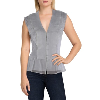 Karl Lagerfeld Paris Womens White Shutter Pleat Peplum Blouse Top XS BHFO 7648