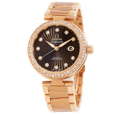 Женские часы Omega De Ville Ladymatic с коричневым циферблатом из розового золота 18 карат 42565342063002