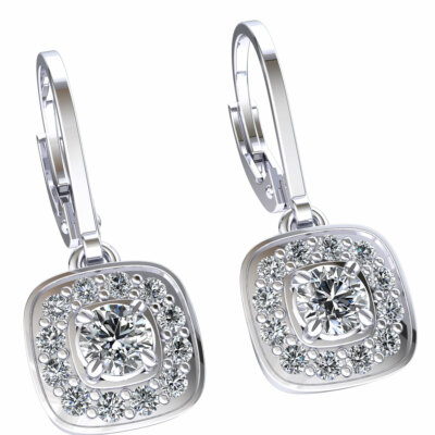 Pre-owned Jewelwesell Drop Lever Halo Earrings Ladies Natural Round Diamond 1ctw Solid 14k Gold In J