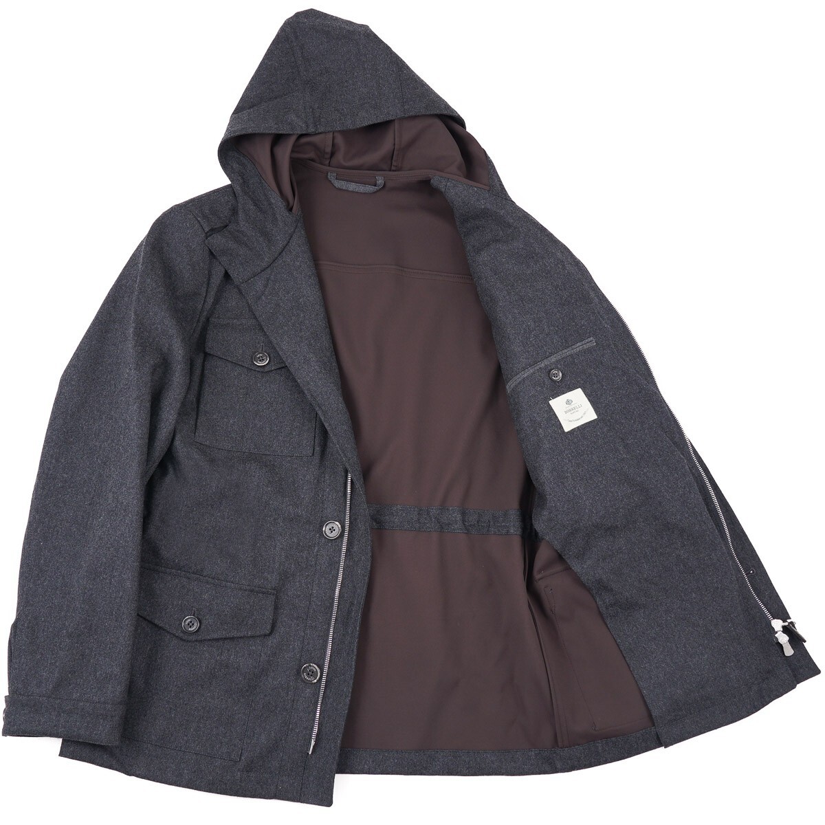 Pre-owned Luigi Borrelli Charcoal Gray Flannel Wool Field Jacket With Hood M (eu 50)