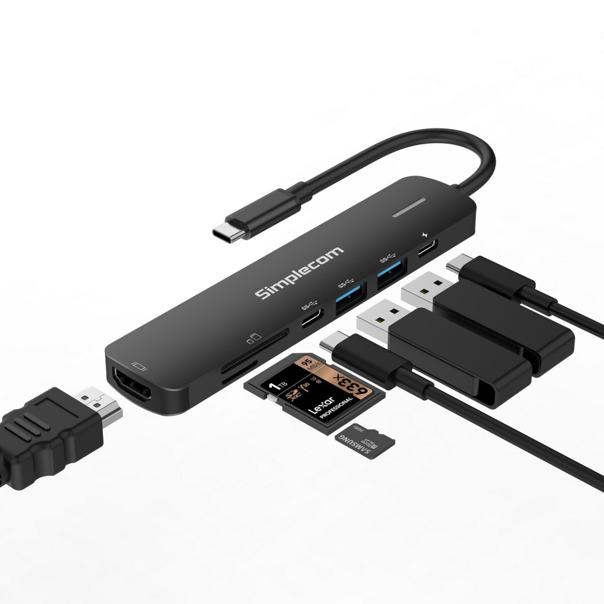 Simplecom CHT570 USB-C SuperSpeed 7-in-1 Multiport Hub Adapter HDMI 2.0 Docking