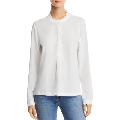 

Aqua Womens Белая Креповая Рубашка С Длинными Рукавами С Зубчатыми Рукавами  BHFO 9284, Белый
