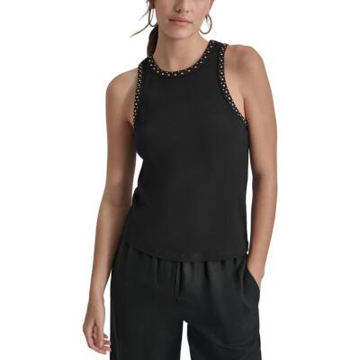 DKNY Womens Black Crewneck Sleeveless Tank Shell Shirt L BHFO 0642