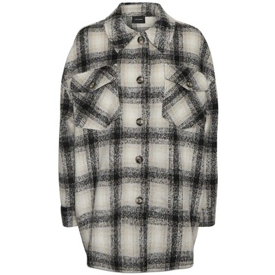 

Vero Moda Женская черно-белая куртка-рубашка с воротником в клетку на пуговицах спереди, пальто  BHFO 9255, Safari/checks, 10252767