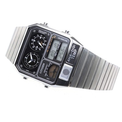 Pre-owned Citizen Ana-digi Temp Jg2101-78e Black Silver Quartz Men Watch In Box