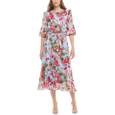 Женское синее шифоновое платье миди Flora Work от Donna Ricco 6 BHFO 3615